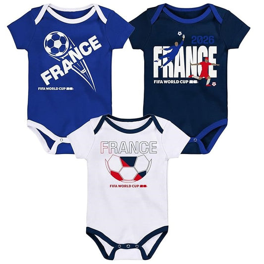 FIFA World Cup 2026 France 3 Pack Creeper Onesie Bodysuit Set - Newborn/Infant