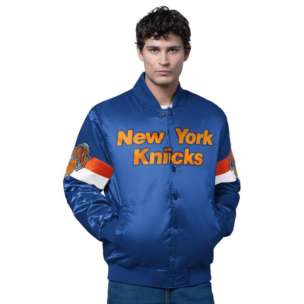 New York Knicks STARTER Men's Full Snap Triple Option Satin Varsity Jacket