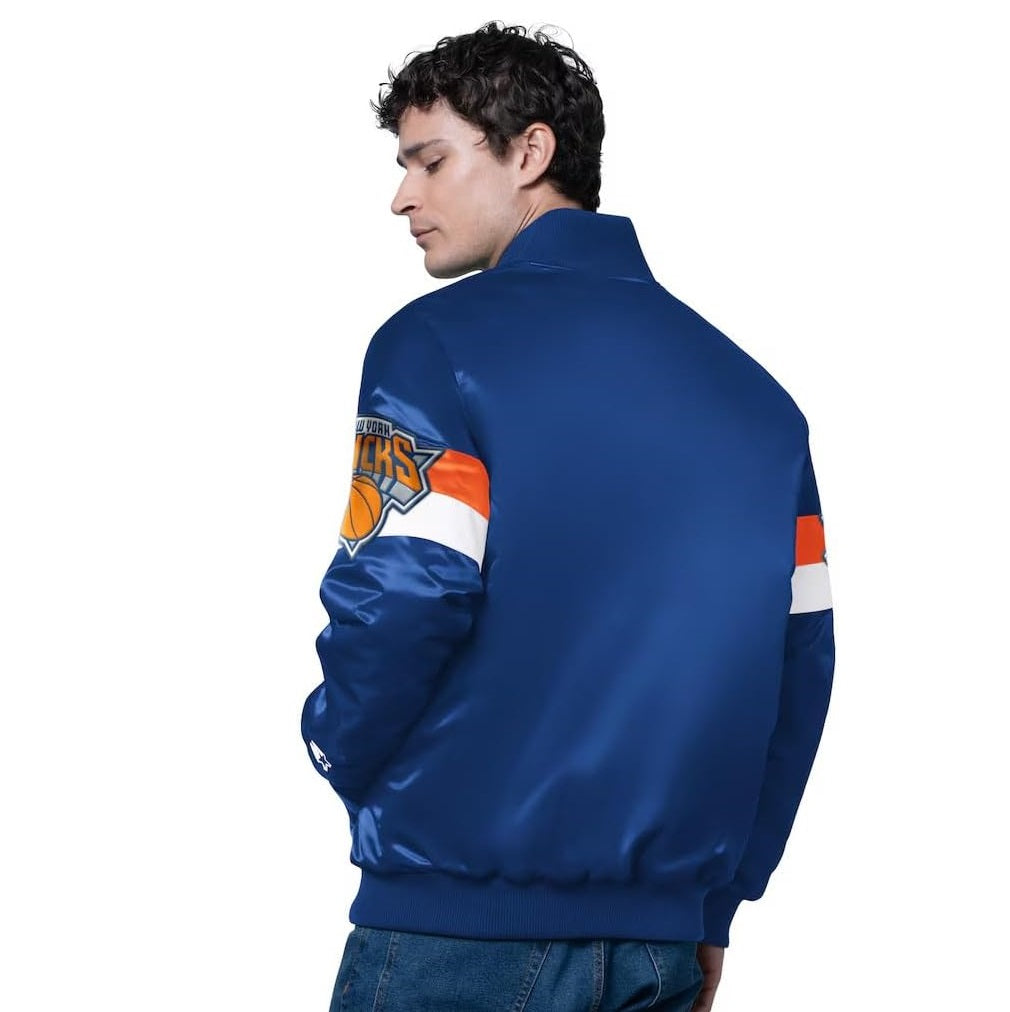 New York Knicks STARTER Men's Full Snap Triple Option Satin Varsity Jacket