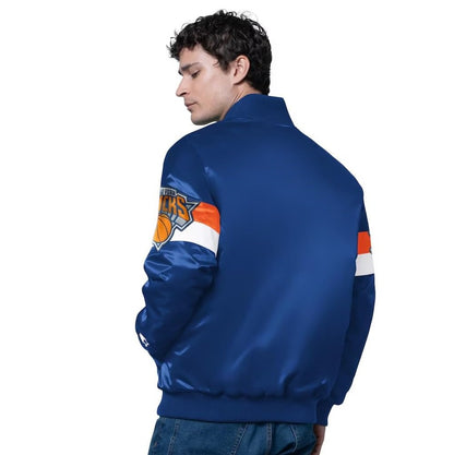 New York Knicks STARTER Men's Full Snap Triple Option Satin Varsity Jacket