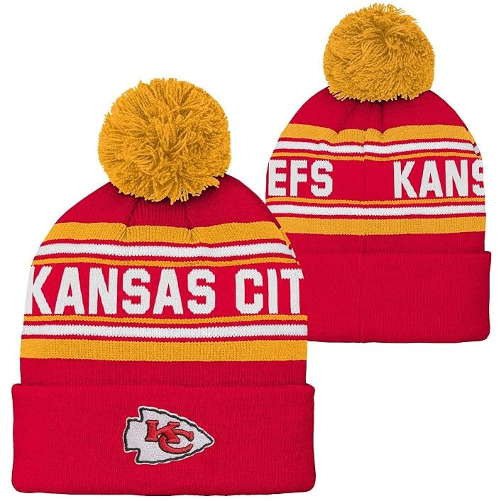 Kansas City Chiefs Youth Jacquard Cuffed Pom Knit Hat