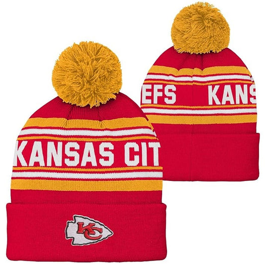 Kansas City Chiefs Youth Jacquard Cuffed Pom Knit Hat