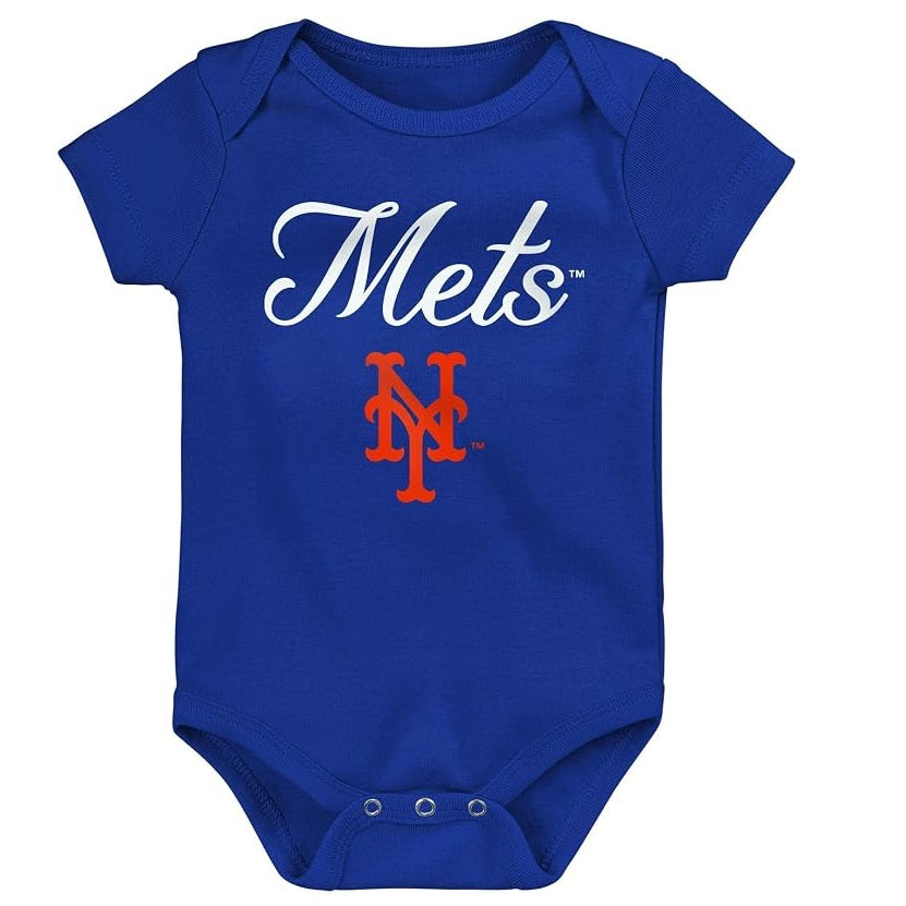 New York Mets Team Logo Wordmark Creeper Romper Onesie - Newborn/Infant