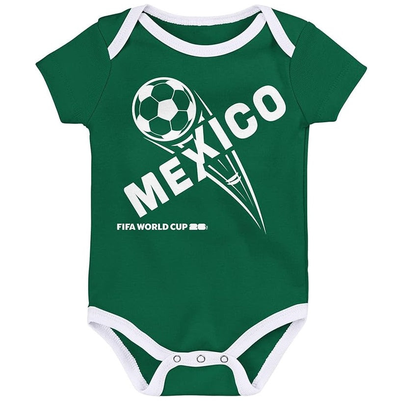 FIFA World Cup 2026 Mexico 3 Pack Creeper Onesie Bodysuit Set - Newborn/Infant