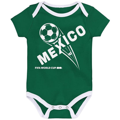 FIFA World Cup 2026 Mexico 3 Pack Creeper Onesie Bodysuit Set - Newborn/Infant