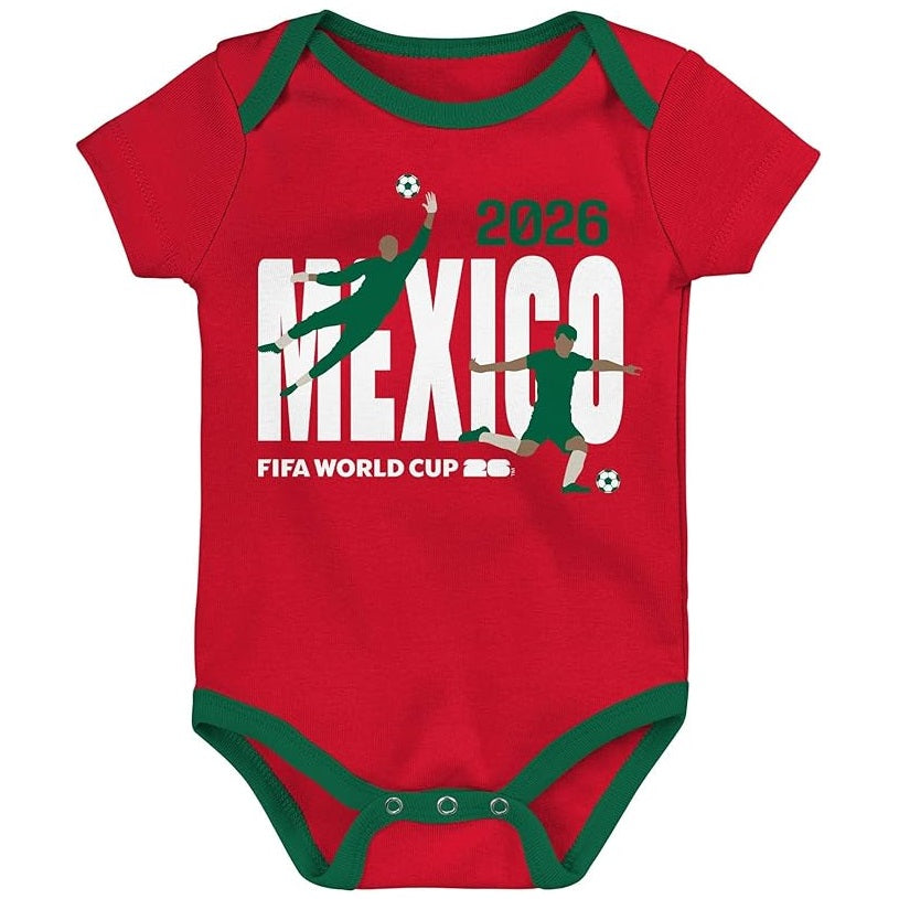 FIFA World Cup 2026 Mexico 3 Pack Creeper Onesie Bodysuit Set - Newborn/Infant