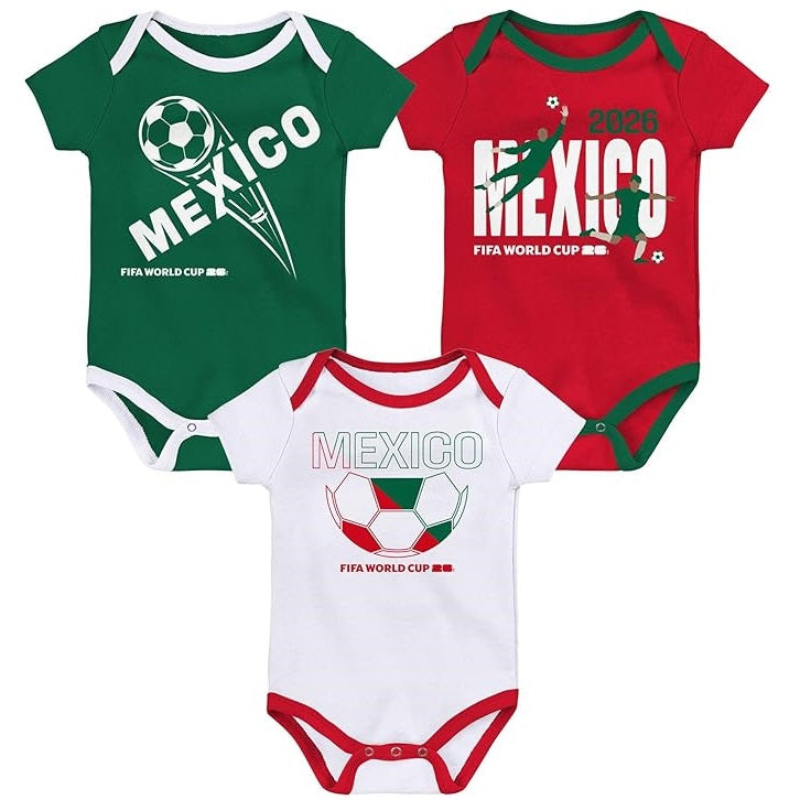 FIFA World Cup 2026 Mexico 3 Pack Creeper Onesie Bodysuit Set - Newborn/Infant