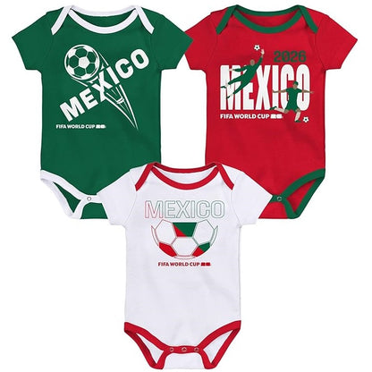 FIFA World Cup 2026 Mexico 3 Pack Creeper Onesie Bodysuit Set - Newborn/Infant