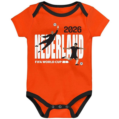 FIFA World Cup 2026 Netherlands 3 Pack Creeper Onesie Bodysuit Set - Newborn/Infant