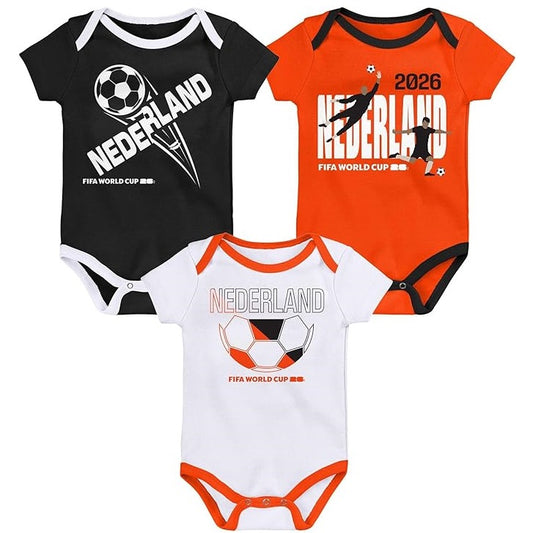 FIFA World Cup 2026 Netherlands 3 Pack Creeper Onesie Bodysuit Set - Newborn/Infant