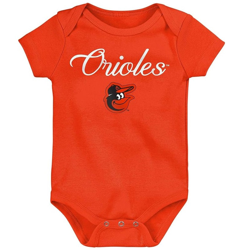 Baltimore Orioles Team Logo Wordmark Creeper Romper Onesie - Newborn/Infant