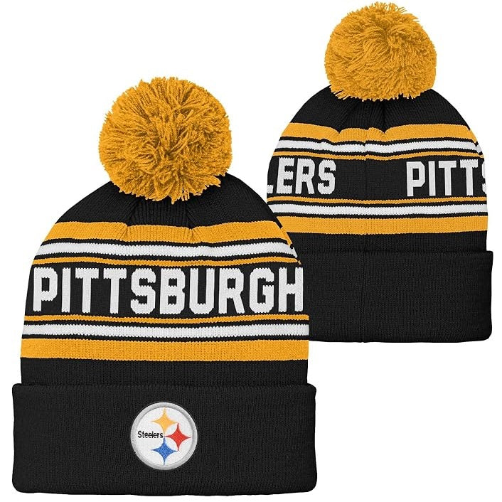 Pittsburgh Steelers Youth Jacquard Cuffed Pom Knit Hat