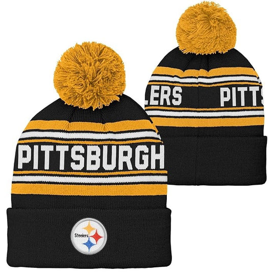 Pittsburgh Steelers Youth Jacquard Cuffed Pom Knit Hat