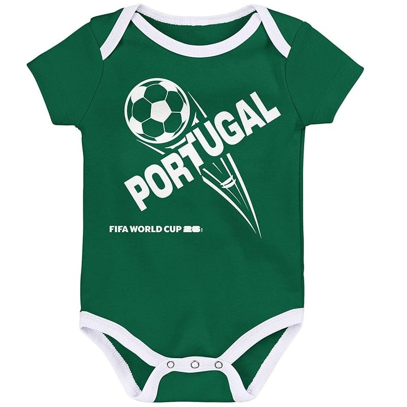 FIFA World Cup 2026 Portugal 3 Pack Creeper Onesie Bodysuit Set - Newborn/Infant