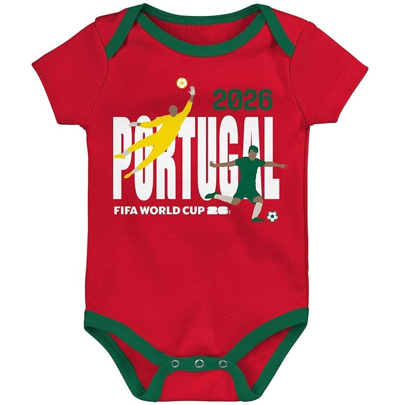 FIFA World Cup 2026 Portugal 3 Pack Creeper Onesie Bodysuit Set - Newborn/Infant