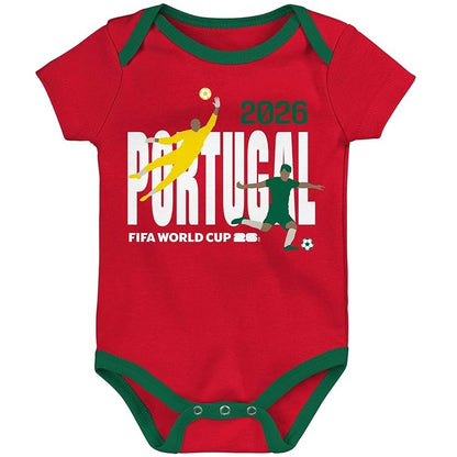 FIFA World Cup 2026 Portugal 3 Pack Creeper Onesie Bodysuit Set - Newborn/Infant