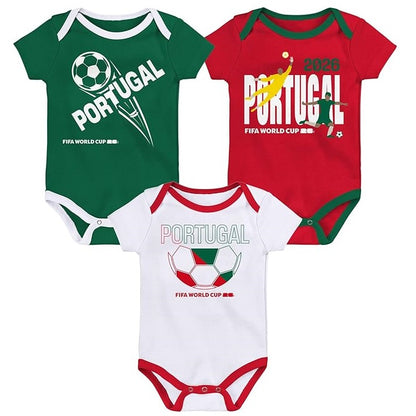 FIFA World Cup 2026 Portugal 3 Pack Creeper Onesie Bodysuit Set - Newborn/Infant