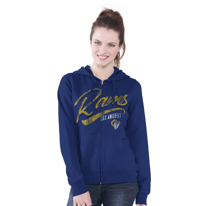 Los Angeles Rams Women's Distressed Script Full Zip Fleece Hoodie Sweatshirt