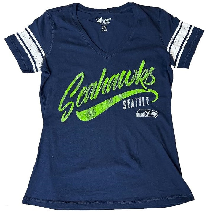 Seattle Seahawks Women's Distressed Script V-Neck T-Shirt