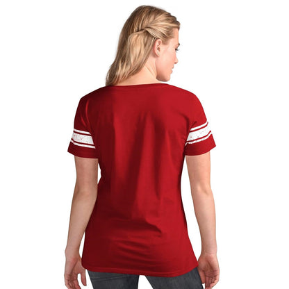San Francisco 49ers Women's Distressed Script V-Neck T-Shirt