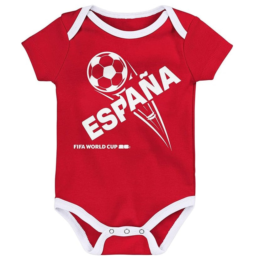 FIFA World Cup 2026 Spain 3 Pack Creeper Onesie Bodysuit Set - Newborn/Infant