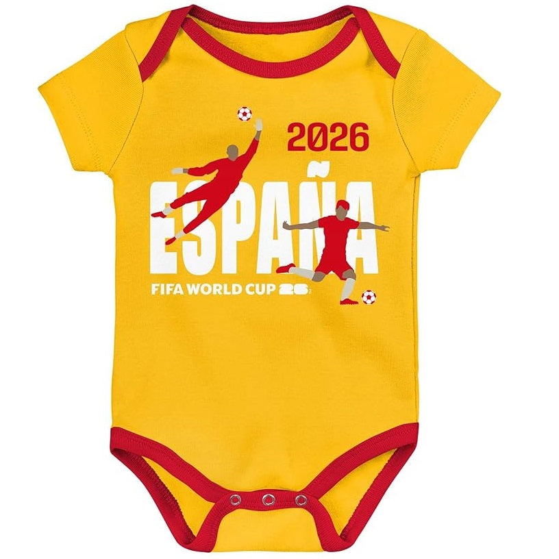 FIFA World Cup 2026 Spain 3 Pack Creeper Onesie Bodysuit Set - Newborn/Infant