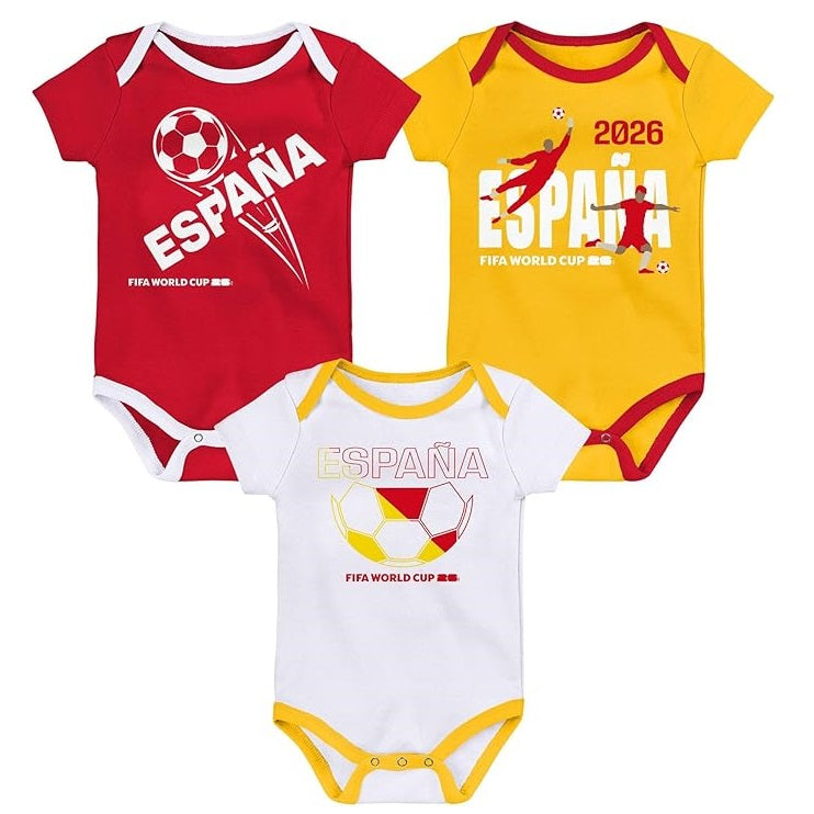 FIFA World Cup 2026 Spain 3 Pack Creeper Onesie Bodysuit Set - Newborn/Infant