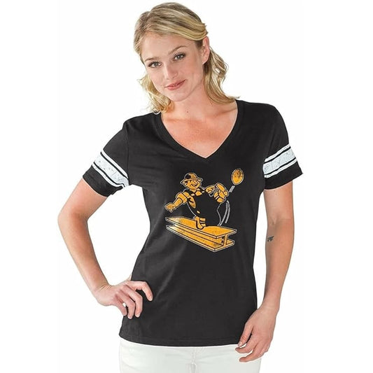 Camiseta de mujer con cuello en V y diseño desgastado de los New York Yankees Ballpark
