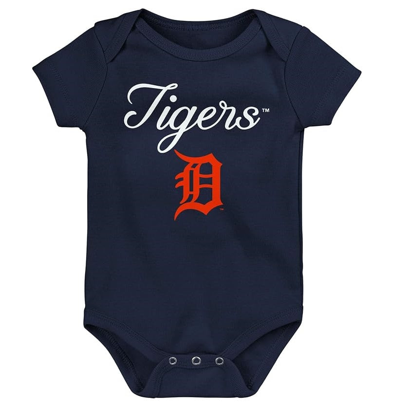 Detroit Tigers Team Logo Wordmark Creeper Romper Onesie - Newborn/Infant