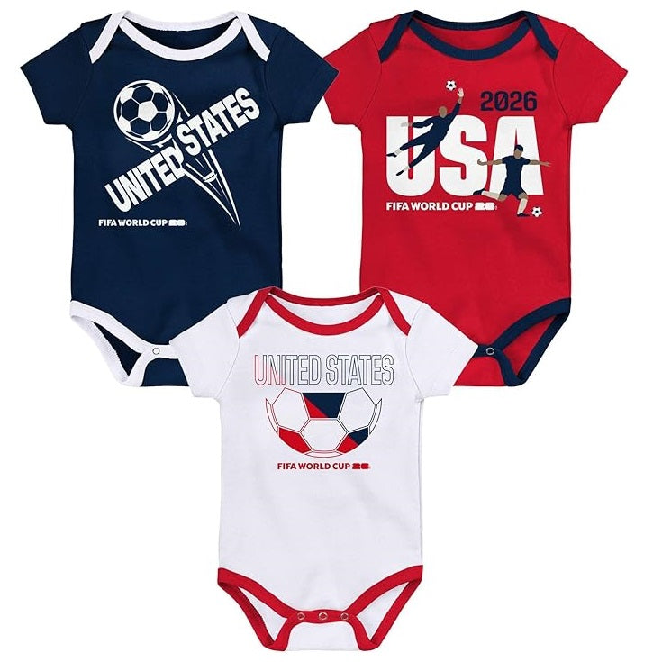 FIFA World Cup 2026 USA 3 Pack Creeper Onesie Bodysuit Set - Newborn/Infant